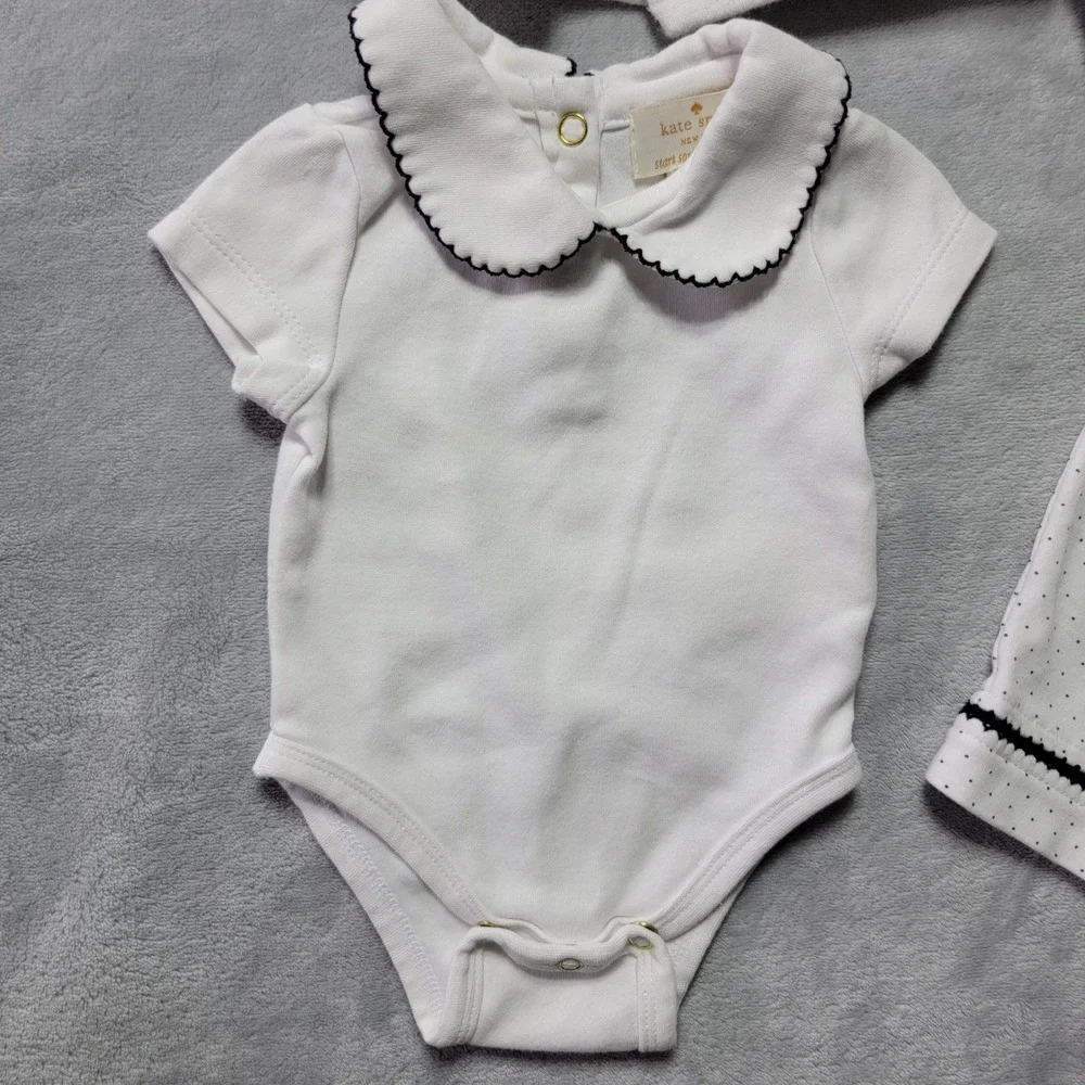 Kate Spade New‎ York Baby Girls 3 Piece Set White Polka Dot 3M Cardigan Romper